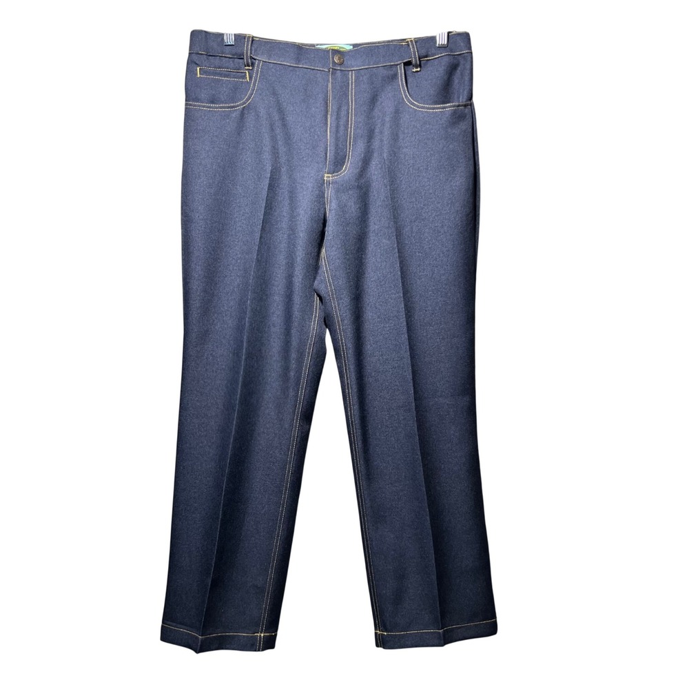 Vintage Haband Fit-Forever Mens Navy Blue Polyester Denim Look Trousers 34 Short